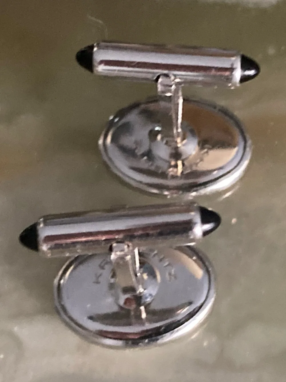 Vintage Krementz Silver Tone Black Oval Cufflinks – Mid Century Formal / Tuxedo
